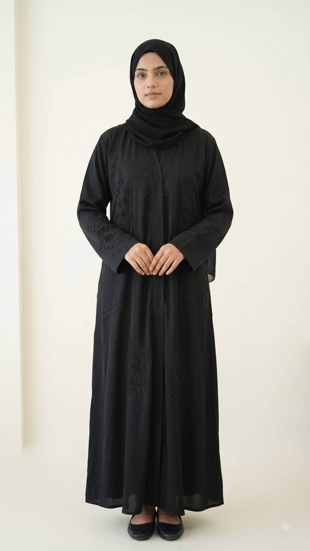 Front Open Hand Embroidered Abaya with Tone-on-Tone Bead Work (S02)
