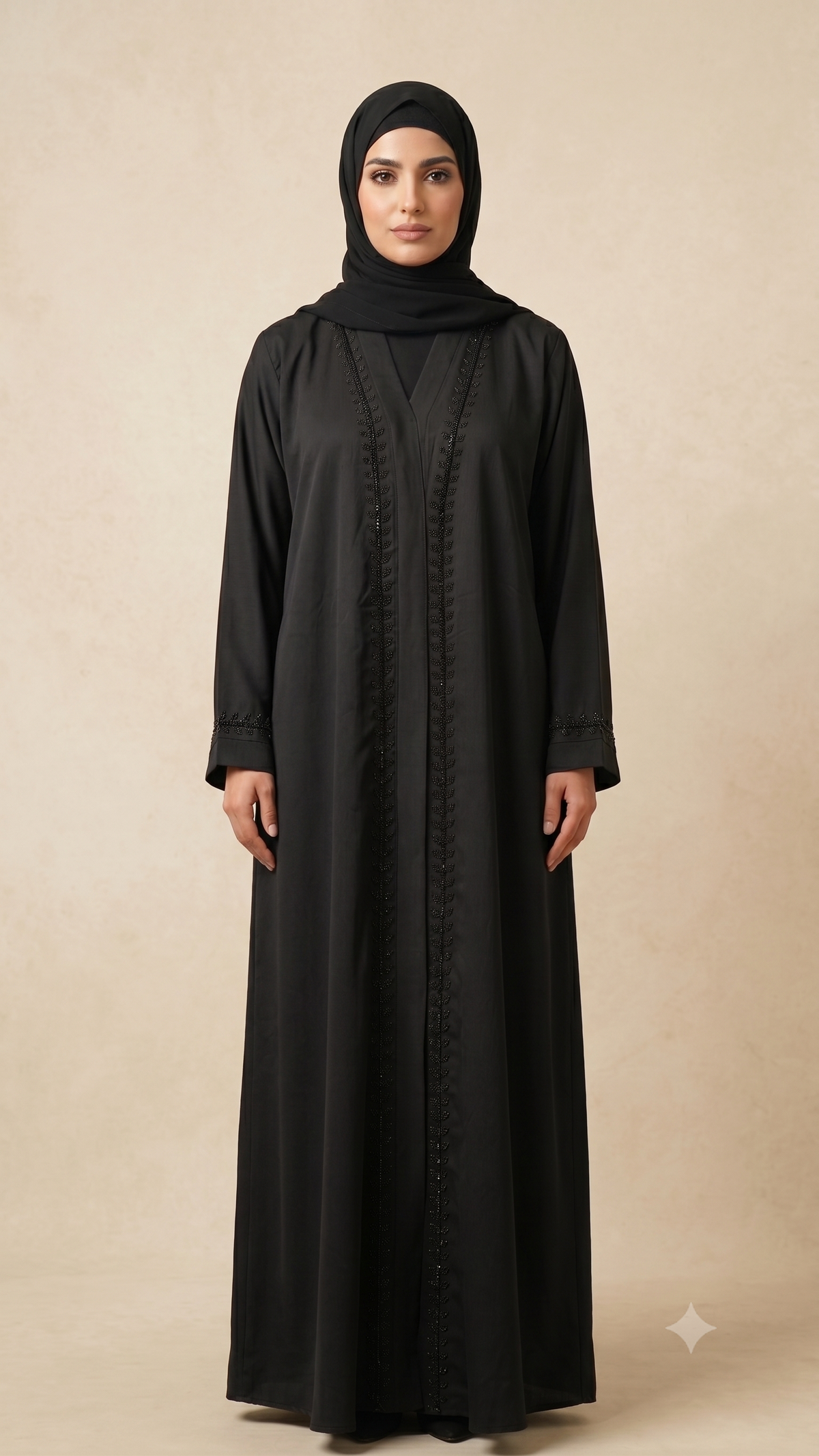 Midnight Leaf Embroidered Abaya (S06)