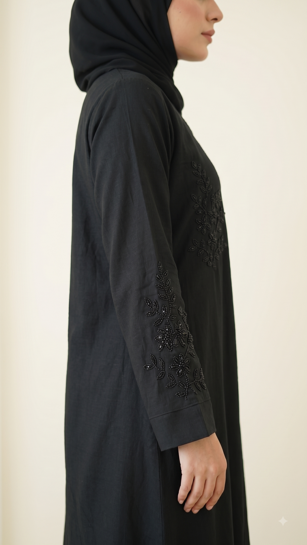 Front Open Hand Embroidered Abaya with Tone-on-Tone Bead Work (S02)