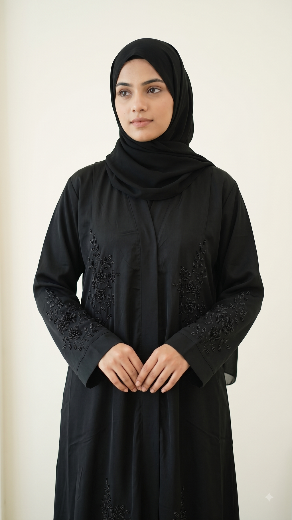 Front Open Hand Embroidered Abaya with Tone-on-Tone Bead Work (S02)