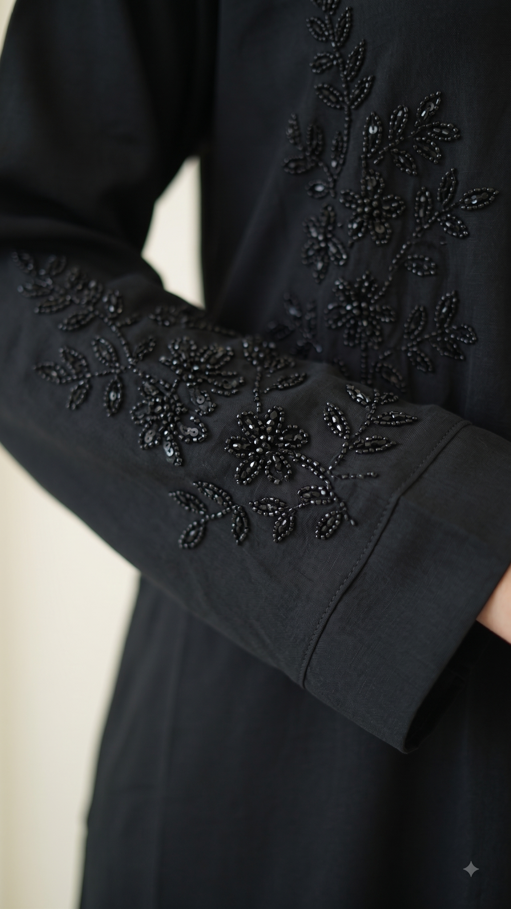 Front Open Hand Embroidered Abaya with Tone-on-Tone Bead Work (S02)